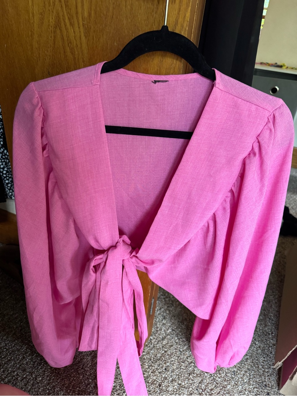Pink Tie-Front Long Sleeve Top